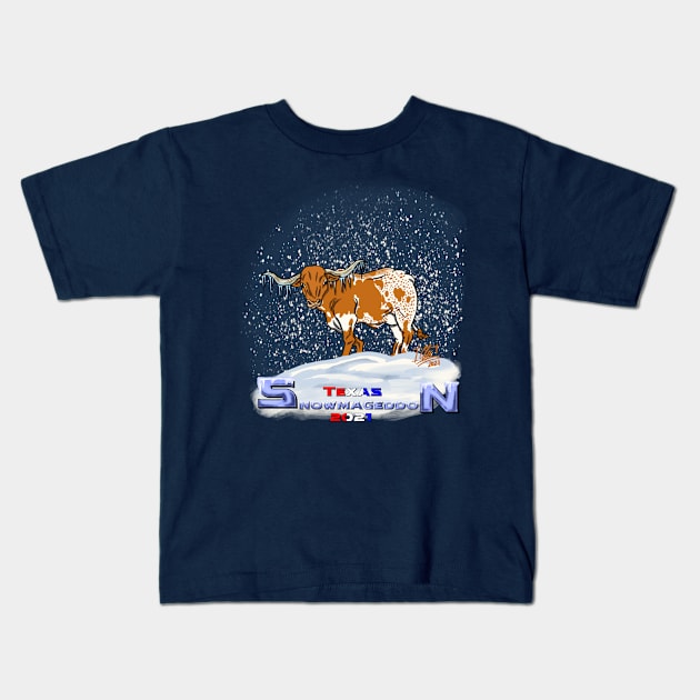 Texas Snowmageddon- Longhorn Kids T-Shirt by ClaytoniumStudios94